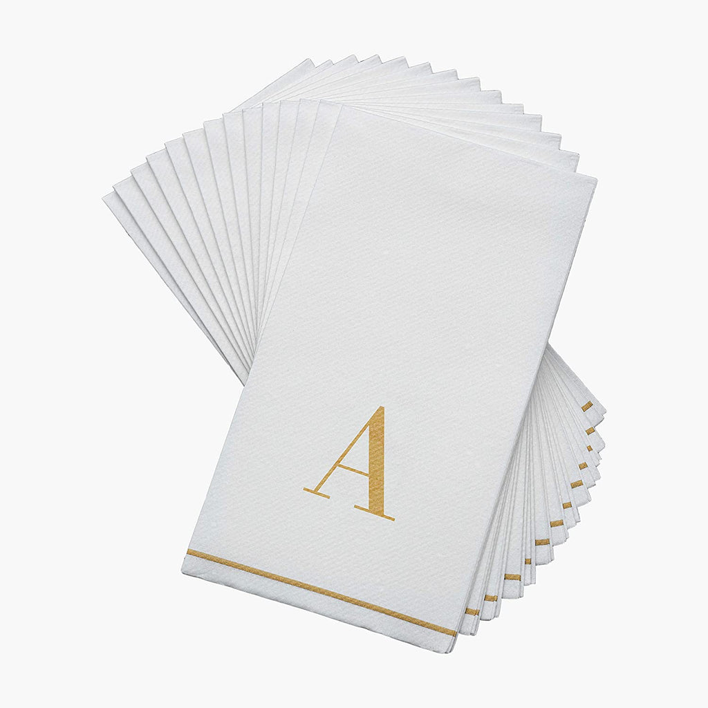 Luxe Party White/Gold A- Bodoni Initial Guest Paper Napkins 16pc - The Cuisinet
