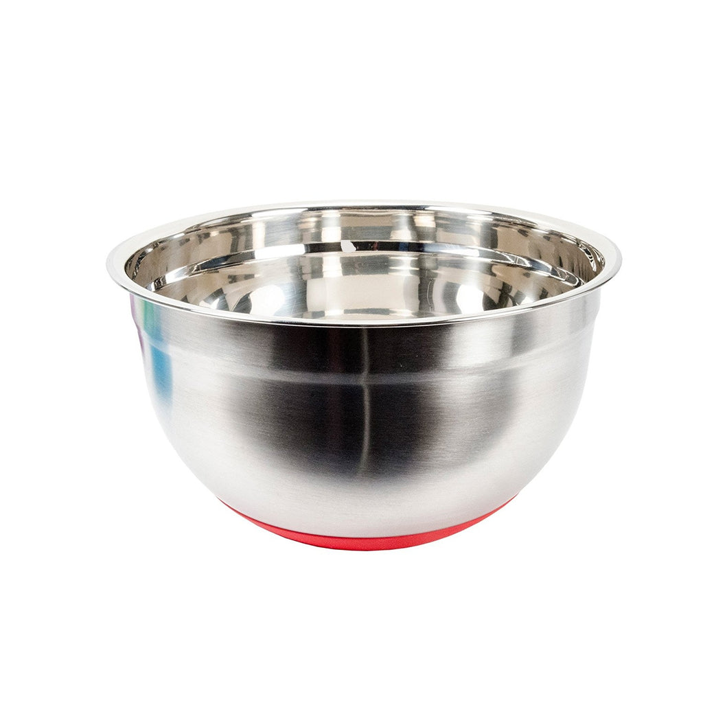 Luciano, Gourmet Mixing Bowl with Silicone Bottom, 10.25 inches, Silver, Red - The Cuisinet