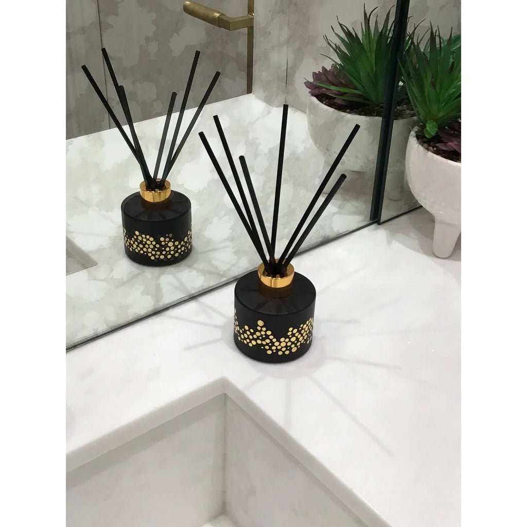 Vivience Gold Spotted Black Bottle Diffuser, "English Pear & Frees" Aroma 1pc - The Cuisinet