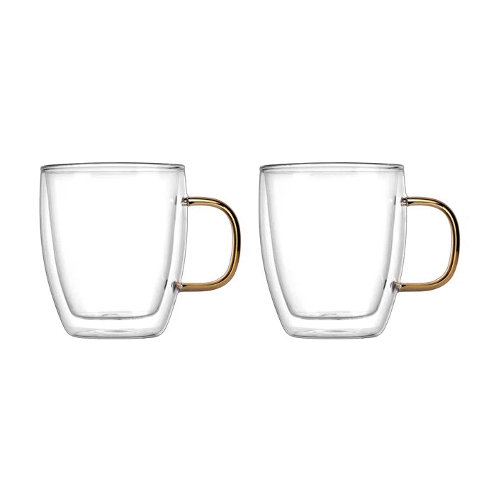 Godinger Double Wall Gold Handle Coffee Mug 2pc - The Cuisinet