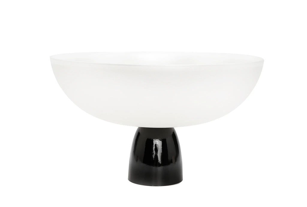Classic Touch Black/White Glass Bowl 11" 1pc - The Cuisinet