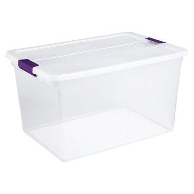Sterilite ClearView Latch Box Clear with Purple Latches 66qt - The Cuisinet