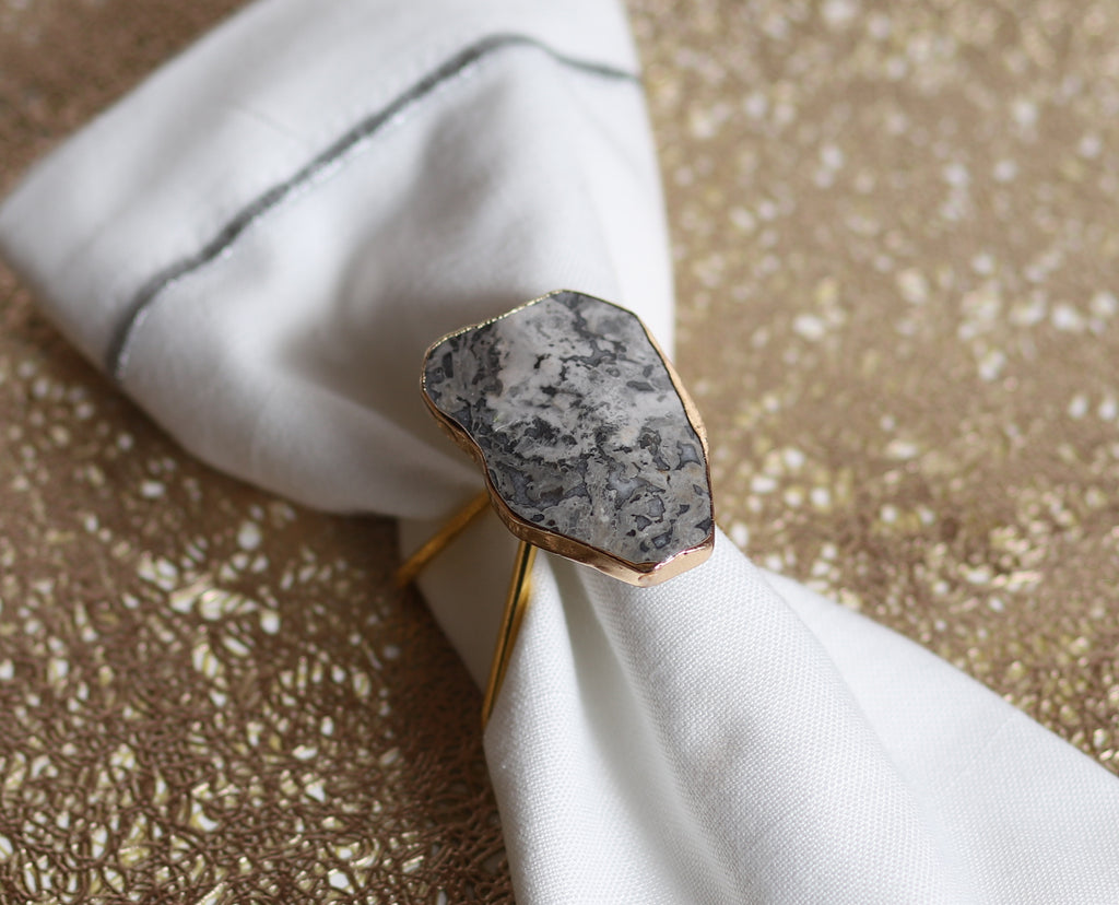 Marble Gray and Gold Napkin Ring - The Cuisinet