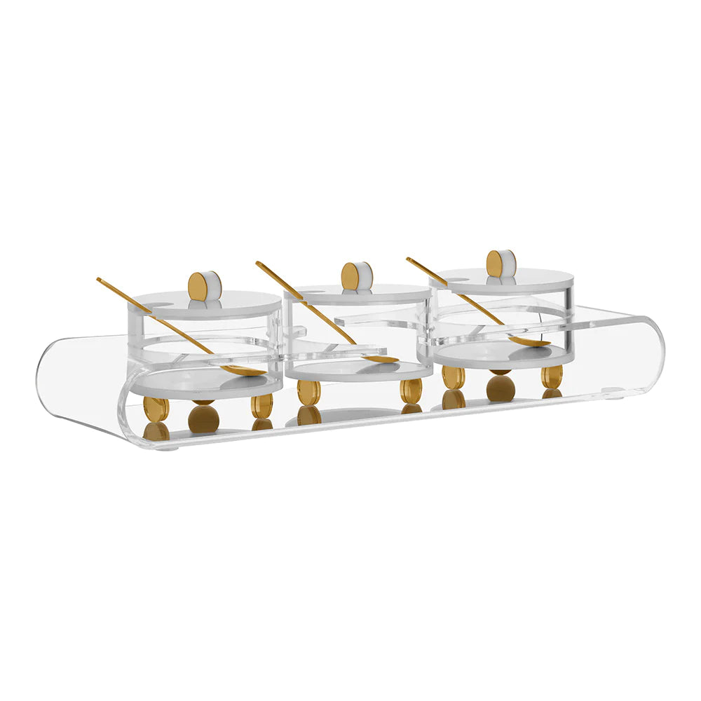 Bt Shalom Clear/Gold Lucite Dips Tray With Lids 1pc - The Cuisinet