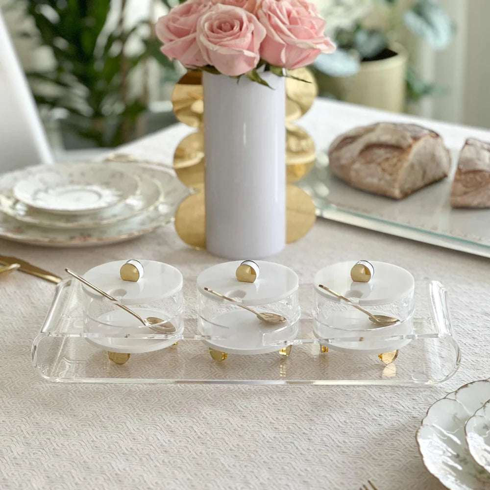 Bt Shalom Clear/Gold Lucite Dips Tray With Lids 1pc - The Cuisinet