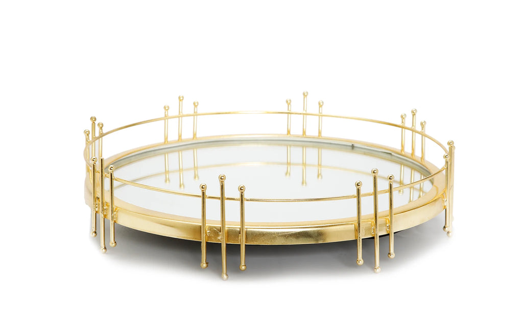 Round Mirror Tray with Gold Symmetrical Design - The Cuisinet