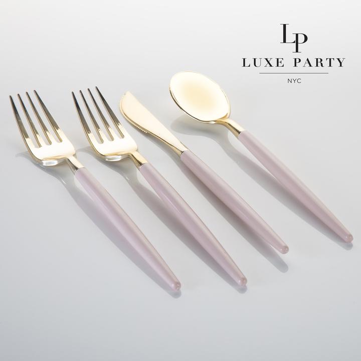 Luxe Party Blush/Gold Plastic Cutlery Set 32pc - The Cuisinet