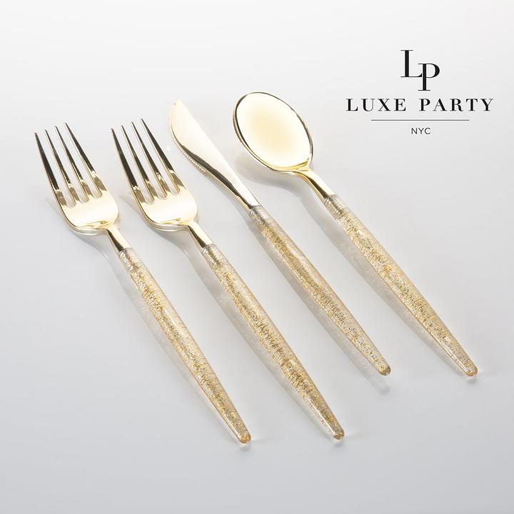 Luxe Party Gold Glitter Plastic Cutlery Set 32pc - The Cuisinet