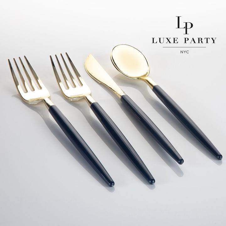 Luxe Party Navy/Gold Plastic Cutlery Set 32pc - The Cuisinet