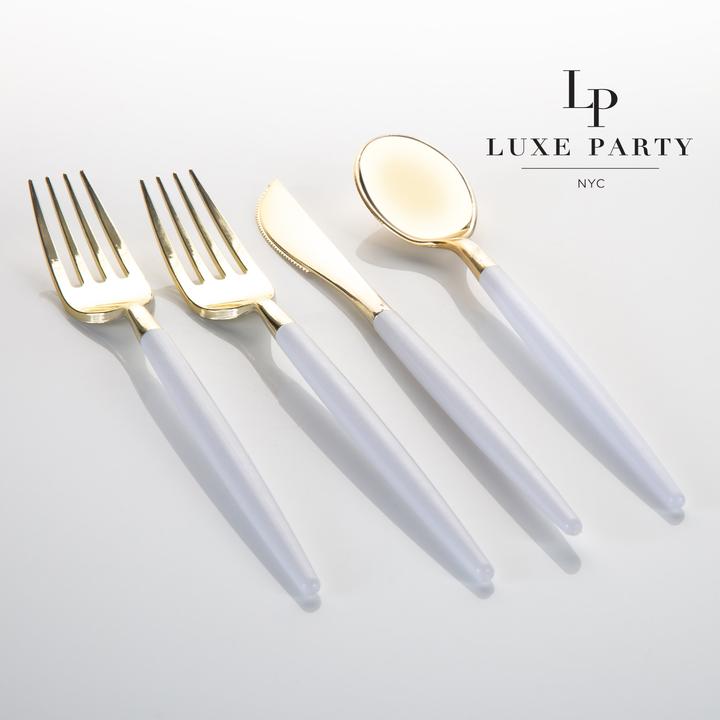 Luxe Party White/Gold Plastic Cutlery Set 32pc - The Cuisinet