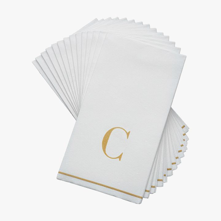 Luxe Party White/Gold C - Bodoni Initial Guest Paper Napkins 14pc - The Cuisinet
