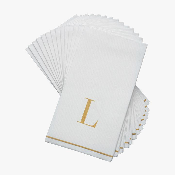 Luxe Party White/Gold L- Bodoni Initial Guest Paper Napkins 14pc - The Cuisinet