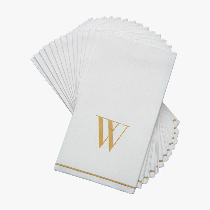 Luxe Party White/Gold W - Bodoni Initial Guest Paper Napkins 14pc - The Cuisinet