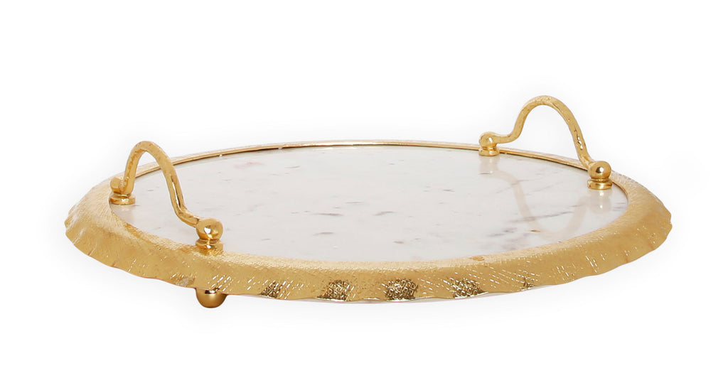 Round Marble Tray with Gold Edge and Handles - The Cuisinet