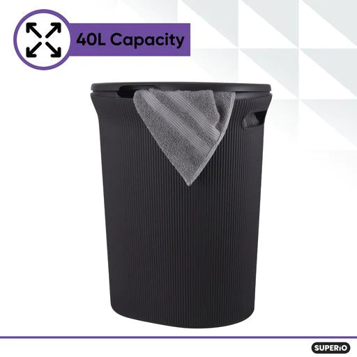 40 Liter Ribbed Laundry Hamper Brown - The Cuisinet
