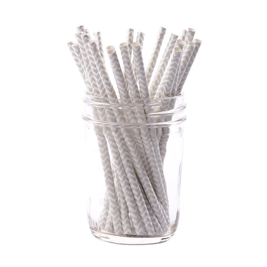 Party Dimensions Silver/White paper Straws 5.5" 25pc - The Cuisinet
