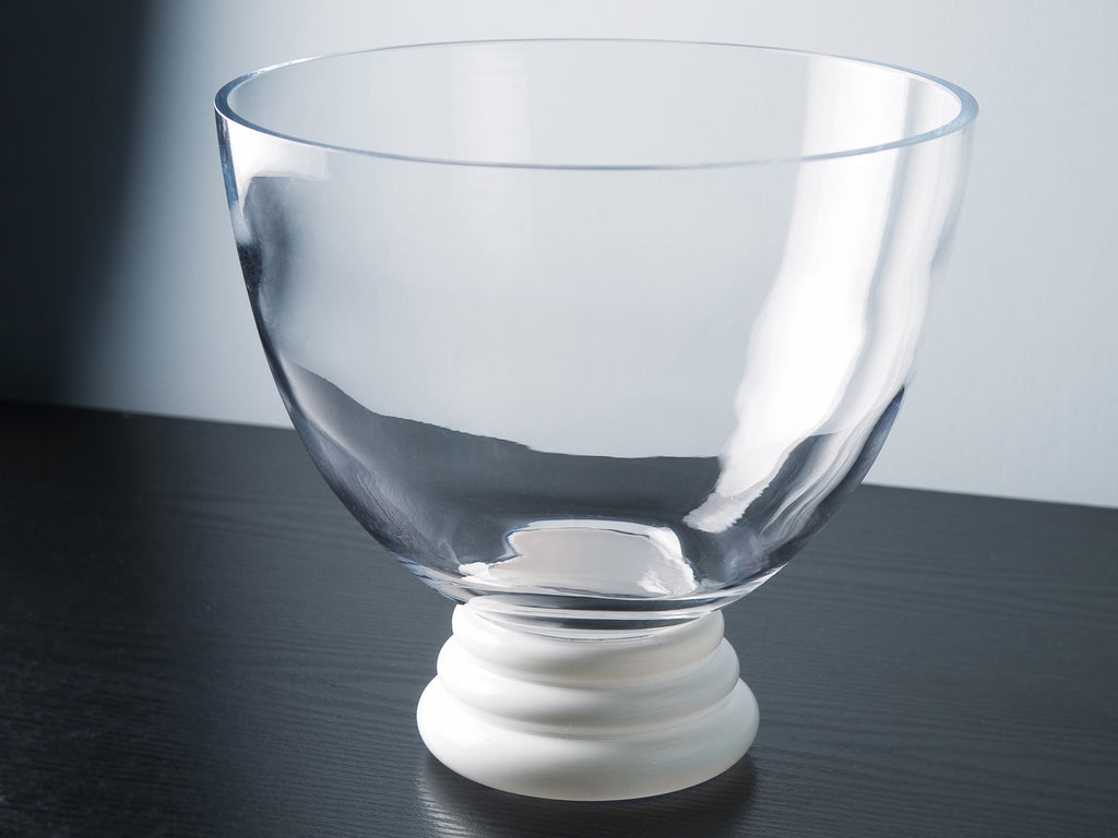 EUROPEAN QUALITY HANDMADE GLASS FOOTED BOWL - WITH OPAL (WHITE) FOOT - 9.4" DIAMETER - The Cuisinet