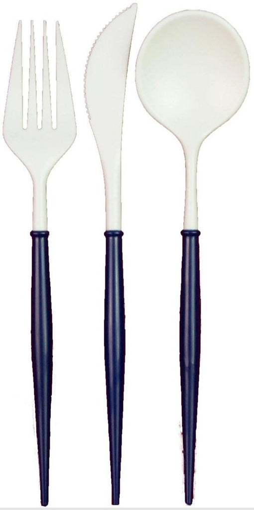 Bella Navy/White Plastic Cutlery Set 24pc - The Cuisinet