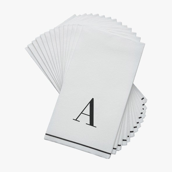 Luxe Party White/Black A - Bodoni Script Initial Guest Paper Napkin 14pc - The Cuisinet