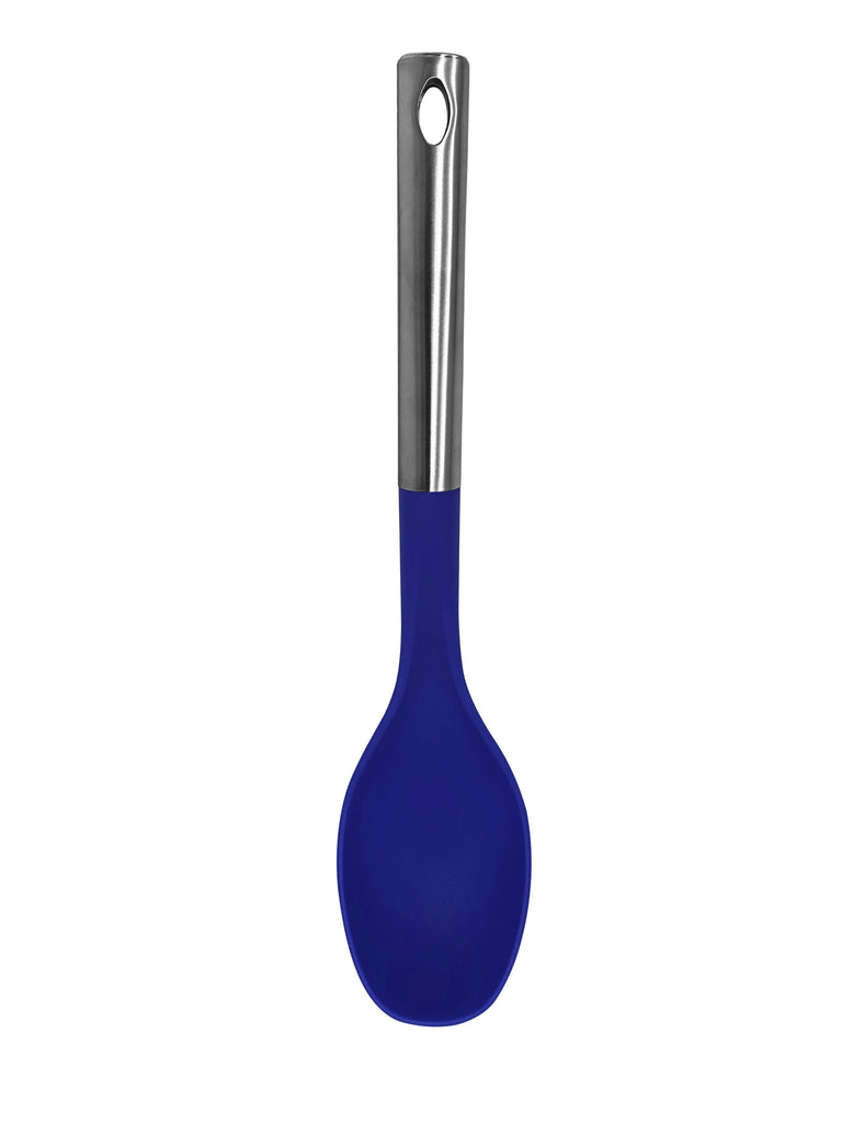 Millvado - Nylon Utensils SS Handle, Solid Spoon, Blue,13.5'' - The Cuisinet