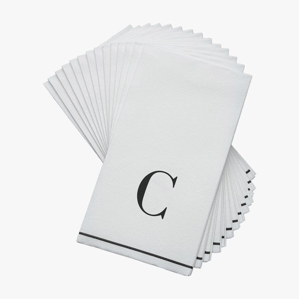 Luxe Party White/Black C - Bodoni Script Initial Guest Paper Napkin 14pc - The Cuisinet