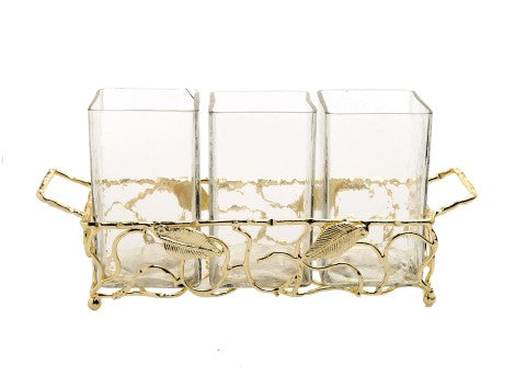 Classic Touch Gold Leaf Cutlery Holder with Hammered Glass Inserts 1pc - The Cuisinet