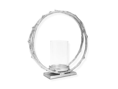 Classic Touch Silver Circle Hurricane Candle Holder Medium 1pc - The Cuisinet