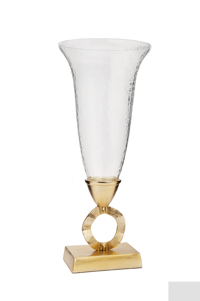 Classic Touch gold Hammered Glass Vase w/ Brass Loop Stem 7.5"D 1pc - The Cuisinet