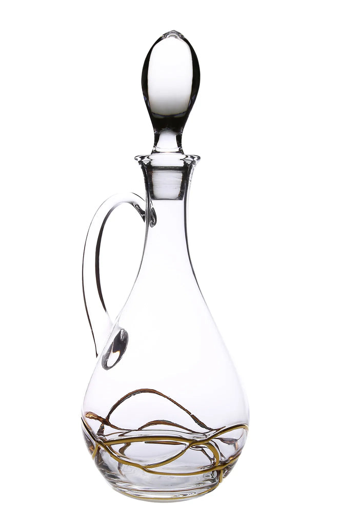 Wine Decanter with 14K gold swirl design- with handle and lid - The Cuisinet
