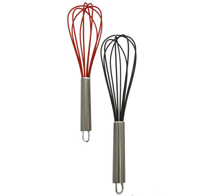 Stainless Steel & Silicone Red or Graphite Kitchen Baking Whisks - The Cuisinet