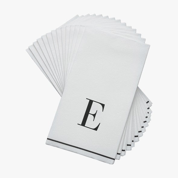 Luxe Party White/Black E - Bodoni Script Initial Guest Paper Napkin 14pc - The Cuisinet