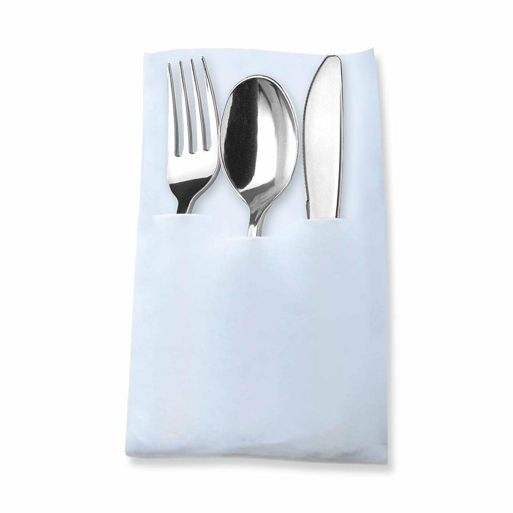Party Dimensions Silver Plastic Cutlery in Napkin 28pc - The Cuisinet