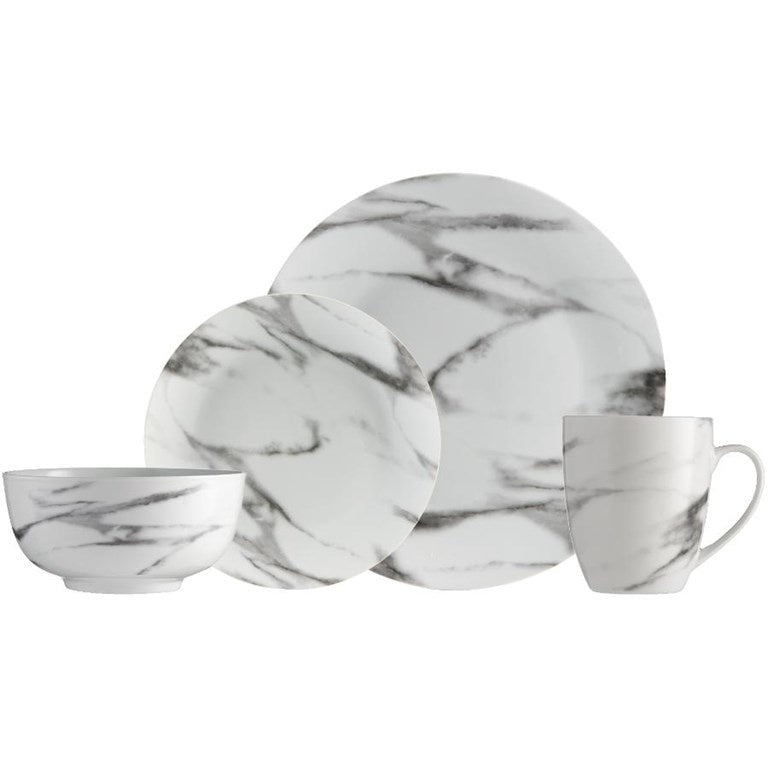 Safdie & Co. 16-Piece Coupe Dinnerware Set, White, Marble - The Cuisinet