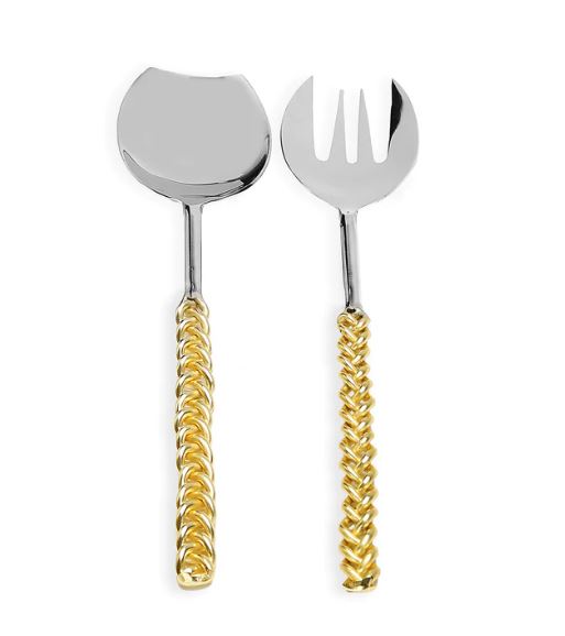 Classic Touch Gold Salad Servers With Twisted Handles 2pc - The Cuisinet