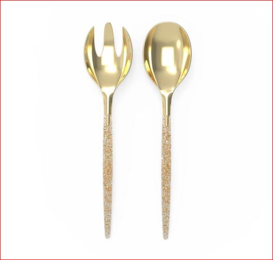 Luxe Party Gold Glitter Plastic Serving Fork Spoon 2pc - The Cuisinet