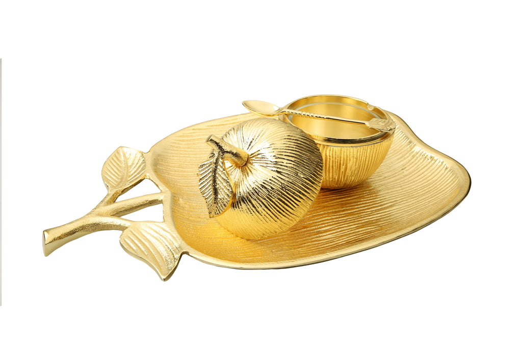 Classic Touch Gold Apple Shaped Dish with Removable Honey Jar Large 1Pc - The Cuisinet