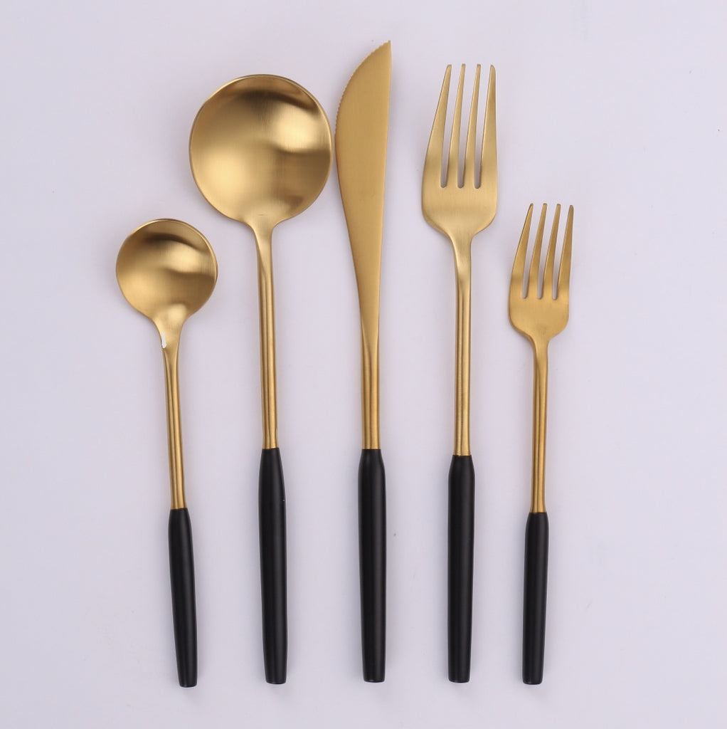 Vikko Dine Brushed Black/Gold Arlington Flatware Set 20pc - The Cuisinet