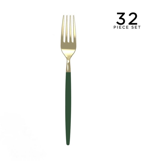 Luxe Party Emerald/Gold Plastic Forks 32pc - The Cuisinet