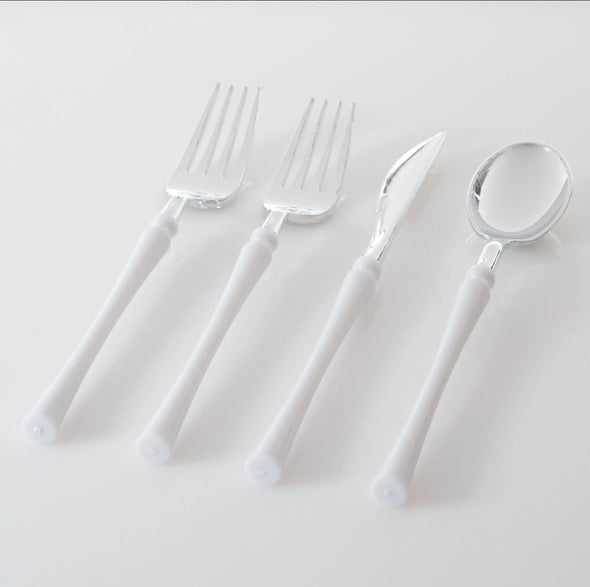 Luxe Party White/Silver Plastic Cutlery Set 32pc - The Cuisinet