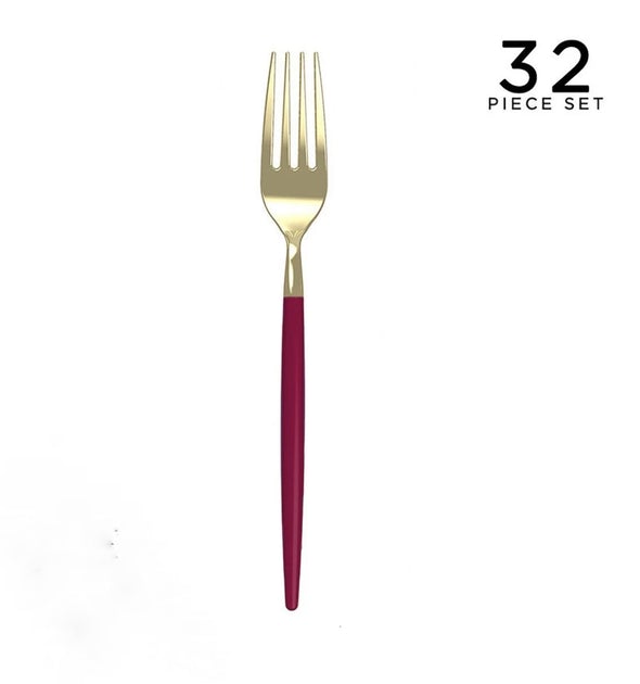 Luxe Party Cranberry/Gold Plastic Cutlery Set 32pc - The Cuisinet