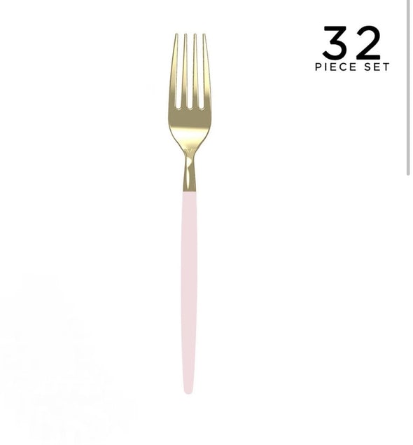 Luxe Party Blush/Gold Plastic Forks 32pc - The Cuisinet