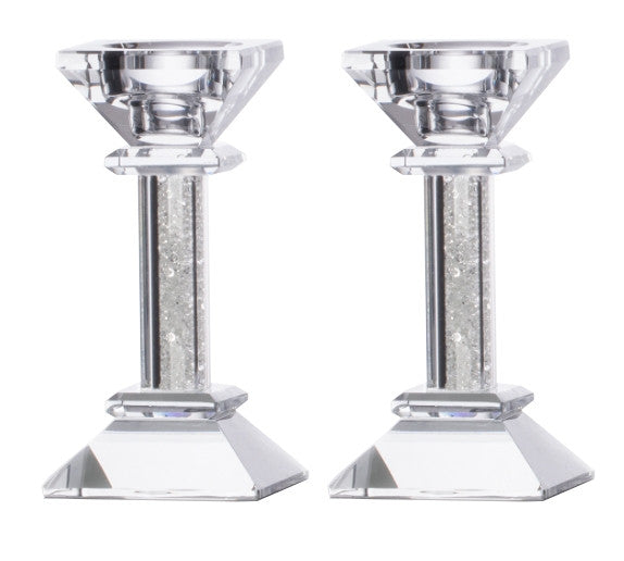 Small Set Of 2 Crystal Candleholder/Inner Diamond Stone - The Cuisinet