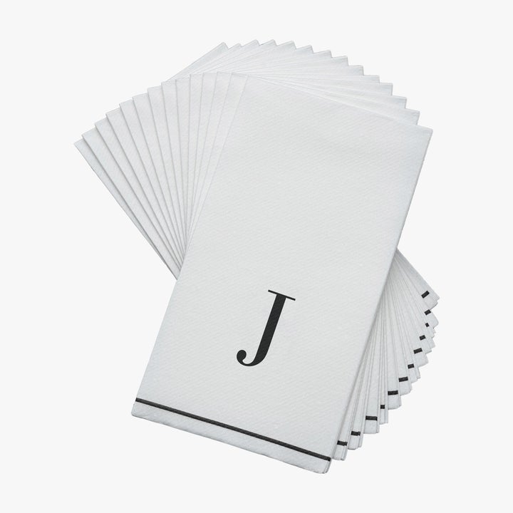 Luxe Party White/Black J - Bodoni Script Initial Guest Paper Napkin 14pc - The Cuisinet