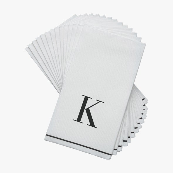 Luxe Party White/Black K - Bodoni Script Initial Guest Paper Napkin 14pc - The Cuisinet