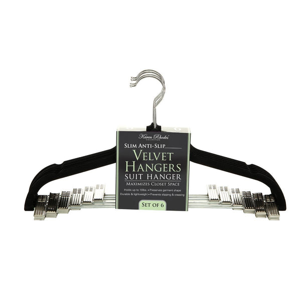 Karen Rhodes Velvet Suit Hangers With Metal Clips - 6 Pack, Grey, Space Saving Closet Organizers - View #3