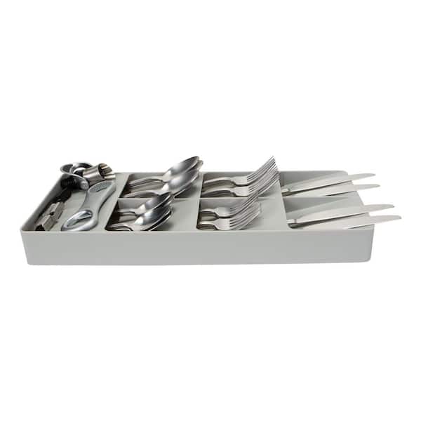 7 Slot 1.77 in. H x 6.22 in. W x 15.75 in. D Plastic Drawer Cutlery Organizer in Grey - The Cuisinet