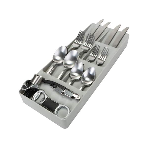 7 Slot 1.77 in. H x 6.22 in. W x 15.75 in. D Plastic Drawer Cutlery Organizer in Grey - The Cuisinet
