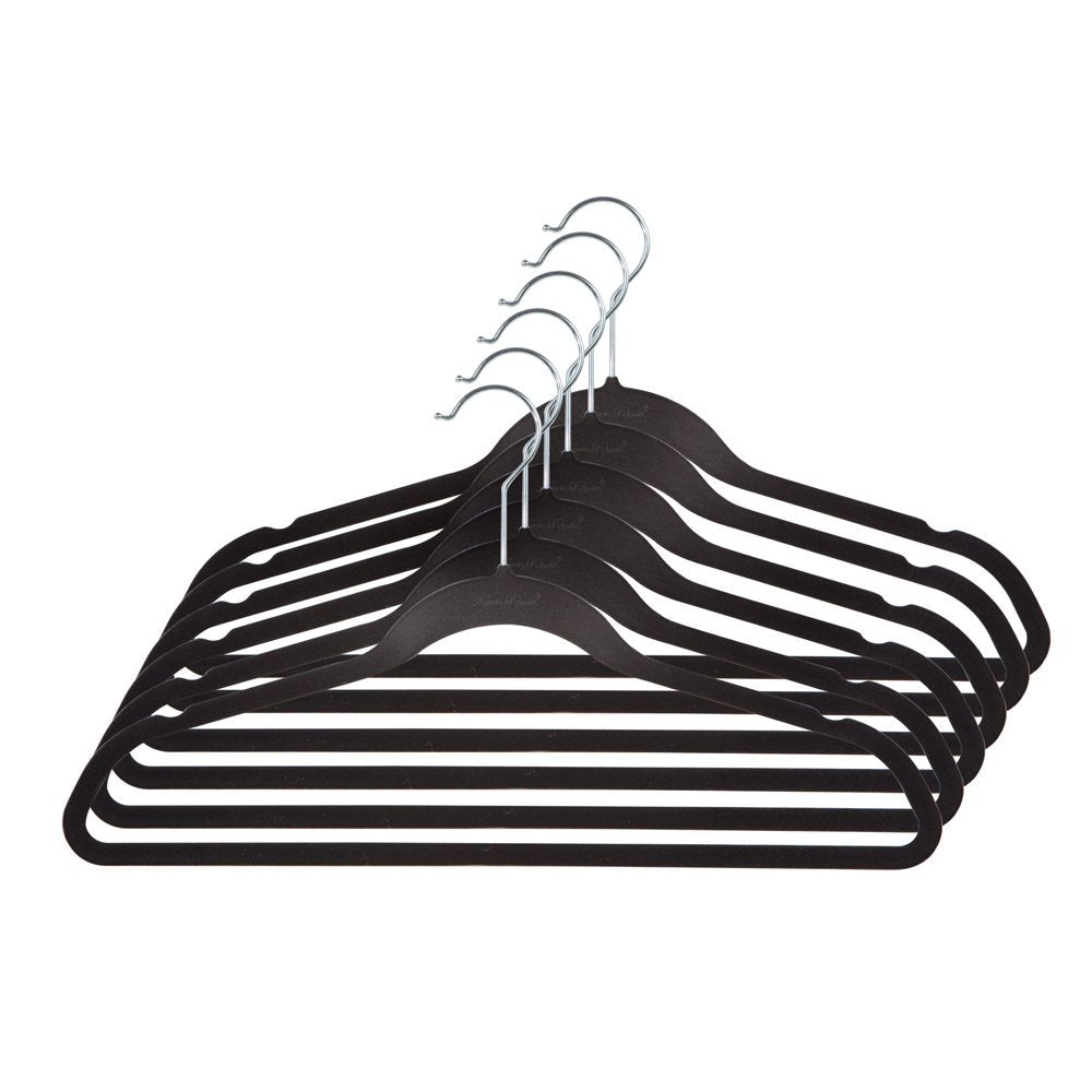 Karen Rhodes Black Slim Anti-Slip Velvet Hangers, Black, 6-Pack - The Cuisinet