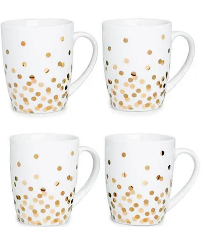 Holiday Cheer Gold Dots Mugs 13oz 4pc - The Cuisinet