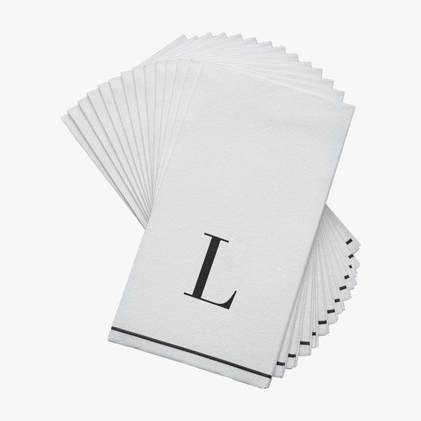 Luxe Party White/Black L - Bodoni Initial Guest Paper Napkins 14pc - The Cuisinet